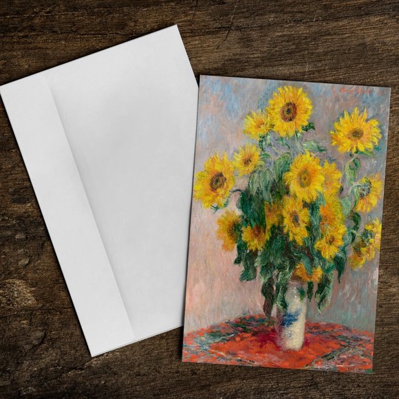 Pack of 5 folded cards Sunflowers Claude Monet with envelopes, thank you card - Picture 3 of 5